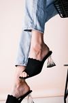 Sera Şeffaf Topuk Kadın Triko Topuklu Terlik-siyah