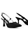 Larwen Arkası Açık Simli Kadın Topuklu Ayakkabı-siyah