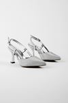 Larwen Arkası Açık Simli Kadın Topuklu Ayakkabı-Gümüş