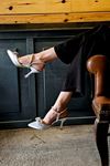 Vane Taşlı Kurdela Kadın Topuklu Ayakkabı-Gümüş